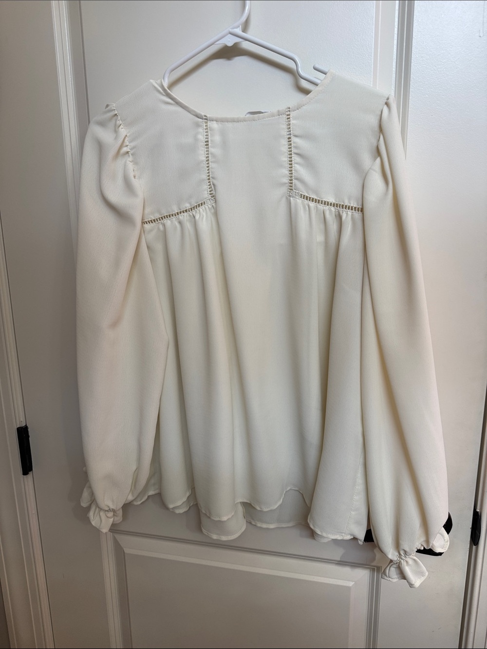 First Love‎ Cream Long-Sleeve Peasant Blouse with Ladder Trim